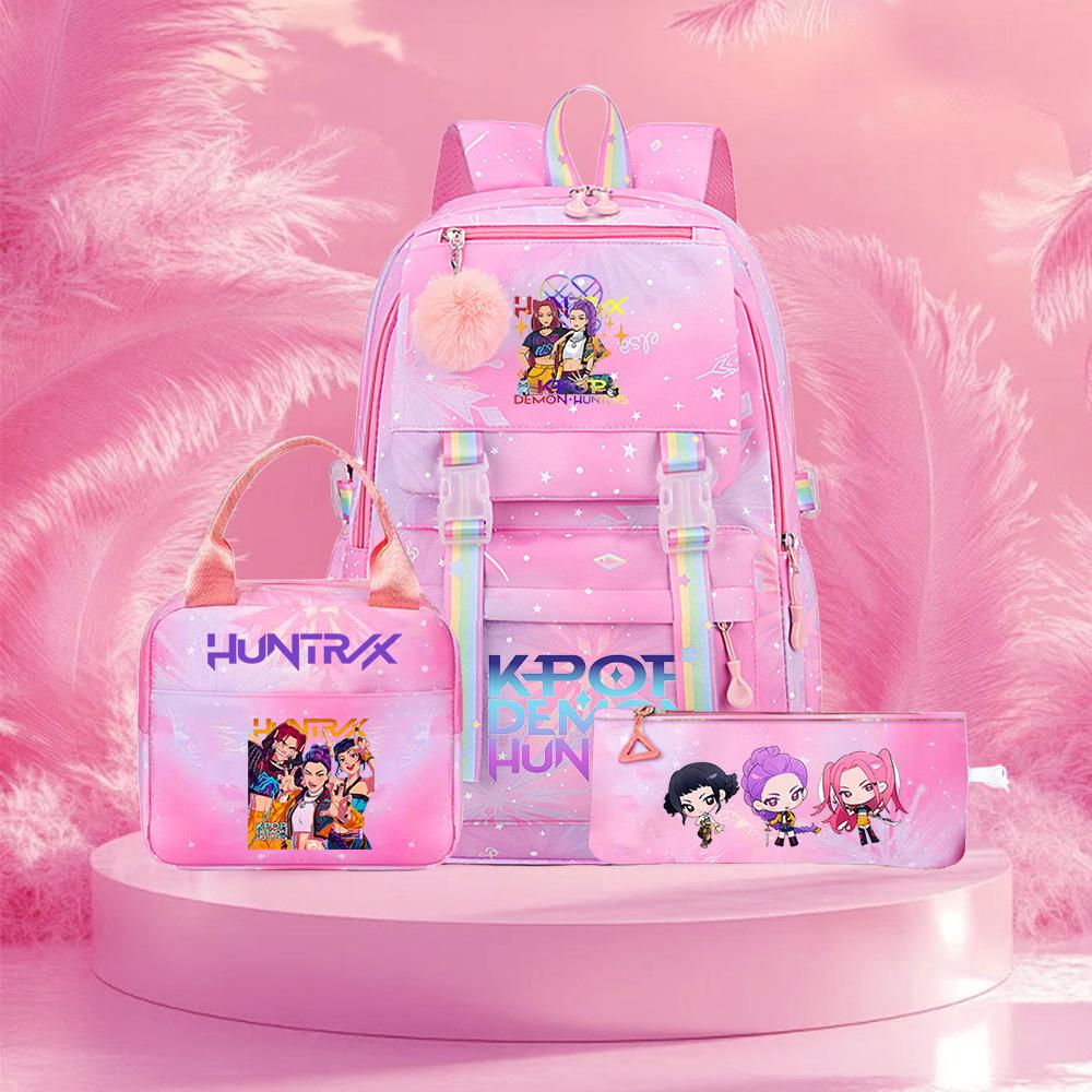 3 Peças/conjunto Mochila Fofa Estampada de Anime Kpop Bolsa de Viagem de Grande Capacidade para Adolescente Menina Menino Mochila Escolar Presente para Criança Rucksack