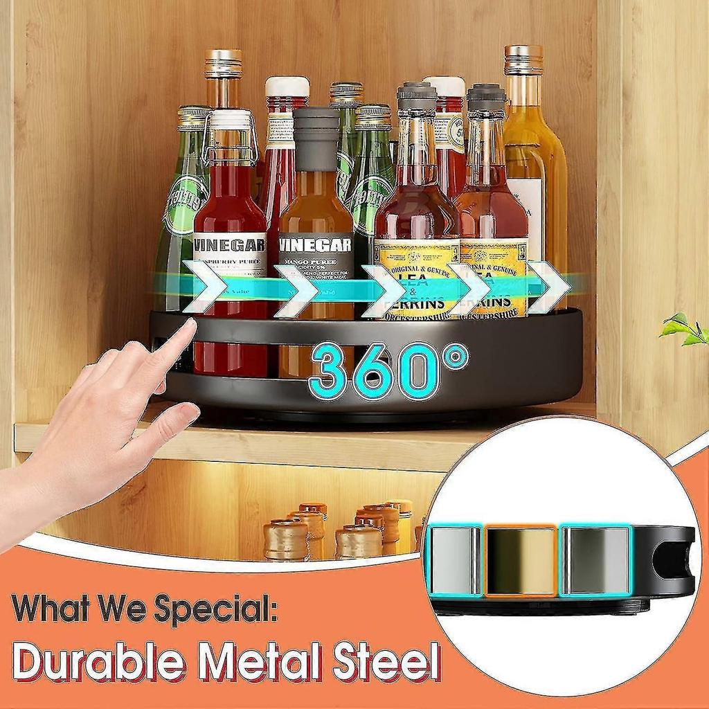 Turntable Organizer, Spice Rack Rotating for Kitchen Pantry Cabinet Table Countertop, Metal Steel, 10 Inch, Black