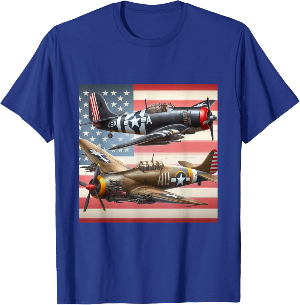 WW2 Airplanes American US Flag TShirt 100 Cotton ONeck Short Sleeve Summer Casual Mens Tshirt Streetwear