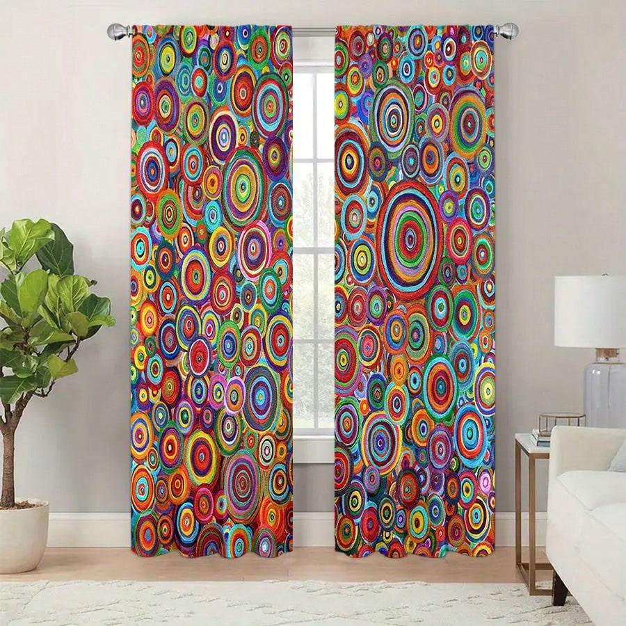 Boho Set Geometric Polka Dot Digital Printing Curtain Living Room Blocking Translucent Top Curtai Curtains Of 2 Made Polyester With Grommet Area Decor