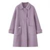 Mid-Length Wool-Cashmere Coat with Doll Collar & Petal Buttons, Double-Faced, Chic Autumn/Winter Style, Youthful Look.