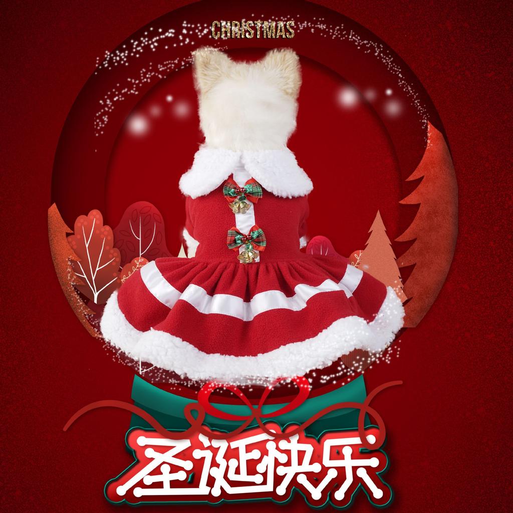 Pet Christmas Clothes Dog Small Dog Christmas Snowflake Santa Plush Thickened Red Festive New Products