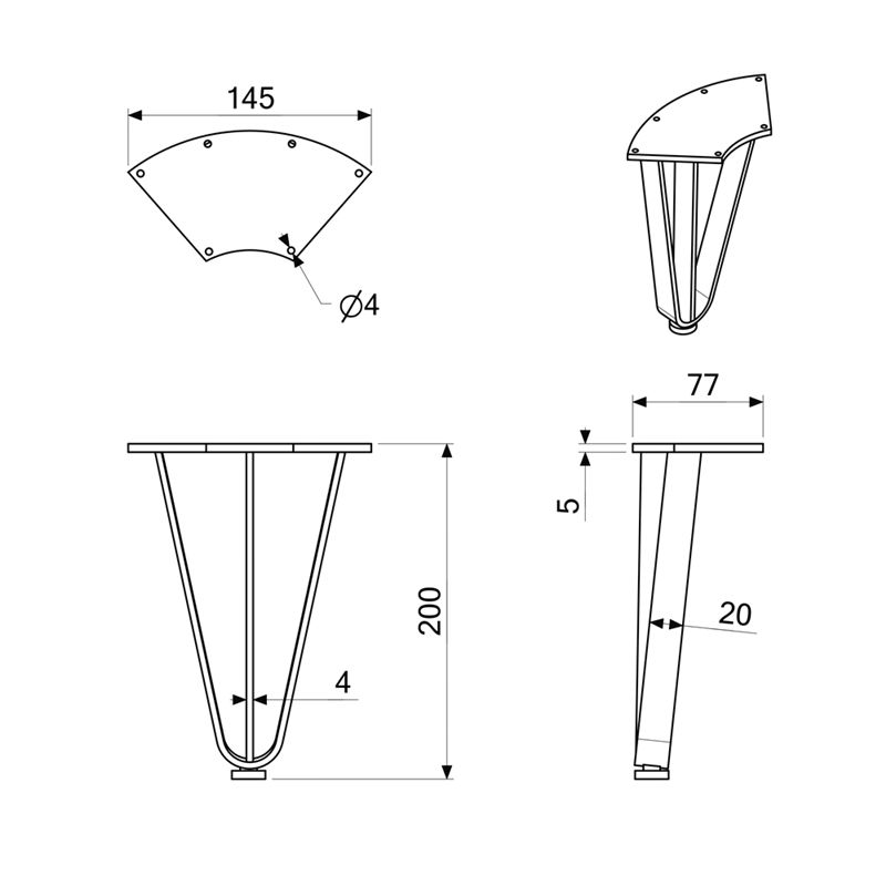 HAIRPIN Triple Flat Bar Leg 20 BLACK