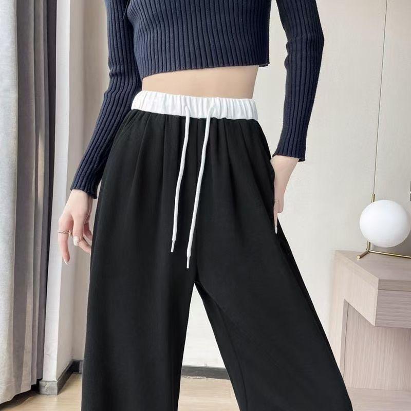 Women's Color-Block Drawstring Sweatpants: New Style for Spring, Autumn & Winter; Elastic Waist, Loose Fit, Wide-Leg.