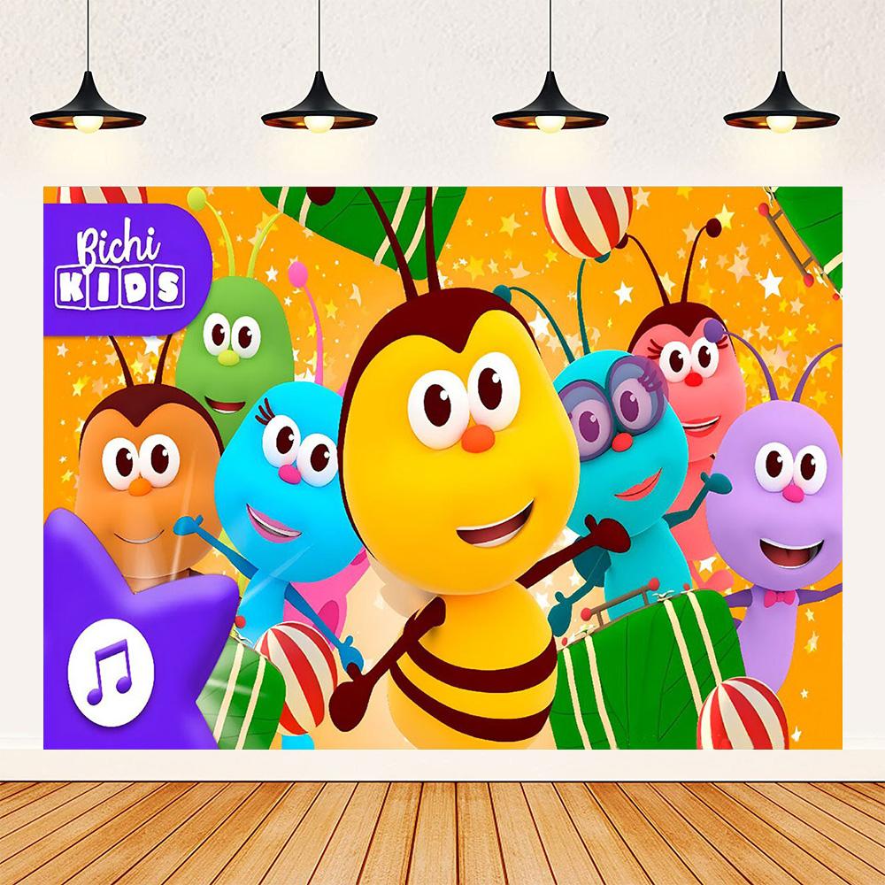 Cartoon Photo Backgrounds Bichi Kids 1st Birthday Party Baby Shower Decoration Rainbow Ant Doll Friends Photo Background