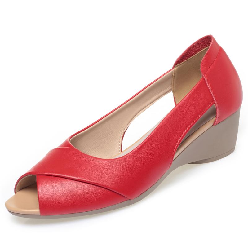 Módní AIYUQI 2025 nové dámské sandály Klínový podpatek Mělké protiskluzové dámské boty Velká velikost kožené sandály s rybí tlamou dámské