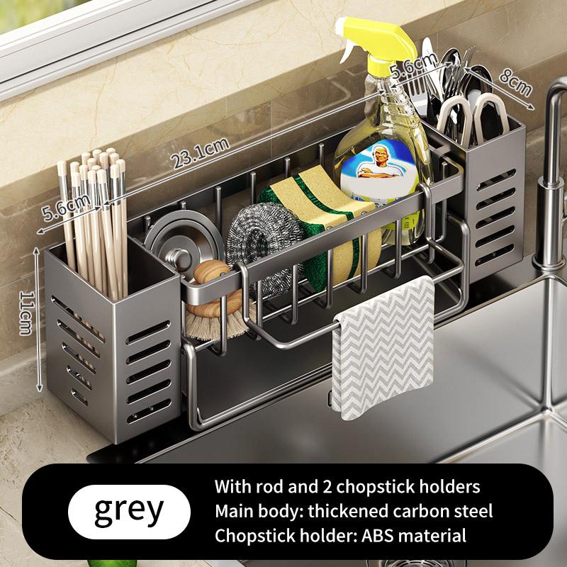 Stainless Steel Kitchen Sink Storage Rack,space Saving,built-in Sponge Rack And Drainage Basket For Kitchen Cleaning And Storage