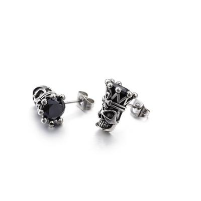 European and American Retro Exaggerated Domineering Skull Inlaid Diamond Titanium Steel Men's Earrings