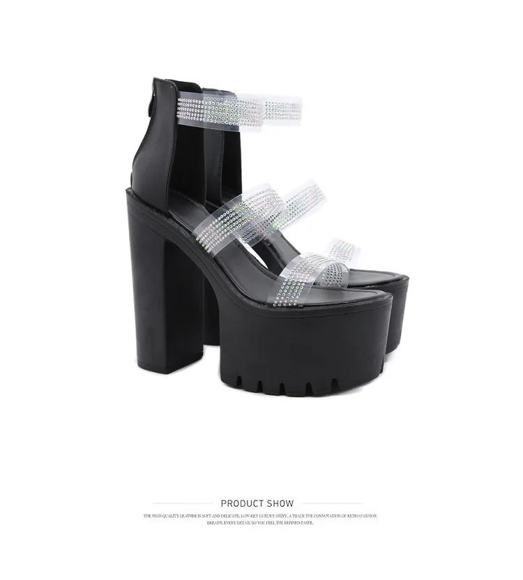 Fashion Plus Size 35-42 Super High Heel Catwalk Sandals Women 2025 Summer Black Leather Sandals Platform Female Open Toe Shoes