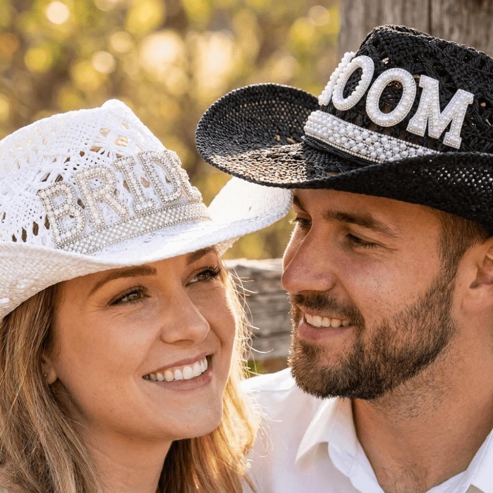 Rhinestone Letter Western Cowboy Hat Hollow Cowgirl Hat Jazz Hat For Wedding Bachelorette Party