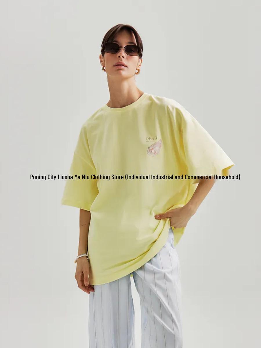 

New Summer Fashion: Pearl Print Cotton T-Shirt XXXL абрикосовый