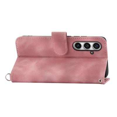 Shockproof Phone Case for Samsung Galaxy S23 FE Imprinted Flower Leather Wallet Stand Cover with 2 Straps