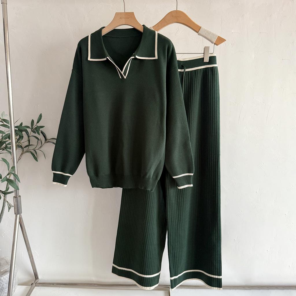 JKASHDK Dámská móda, ležérní, jaro, podzim, barevný blok, potisk, dlouhý rukáv, POLÓČNÍ výstřih, kalhoty, obleky