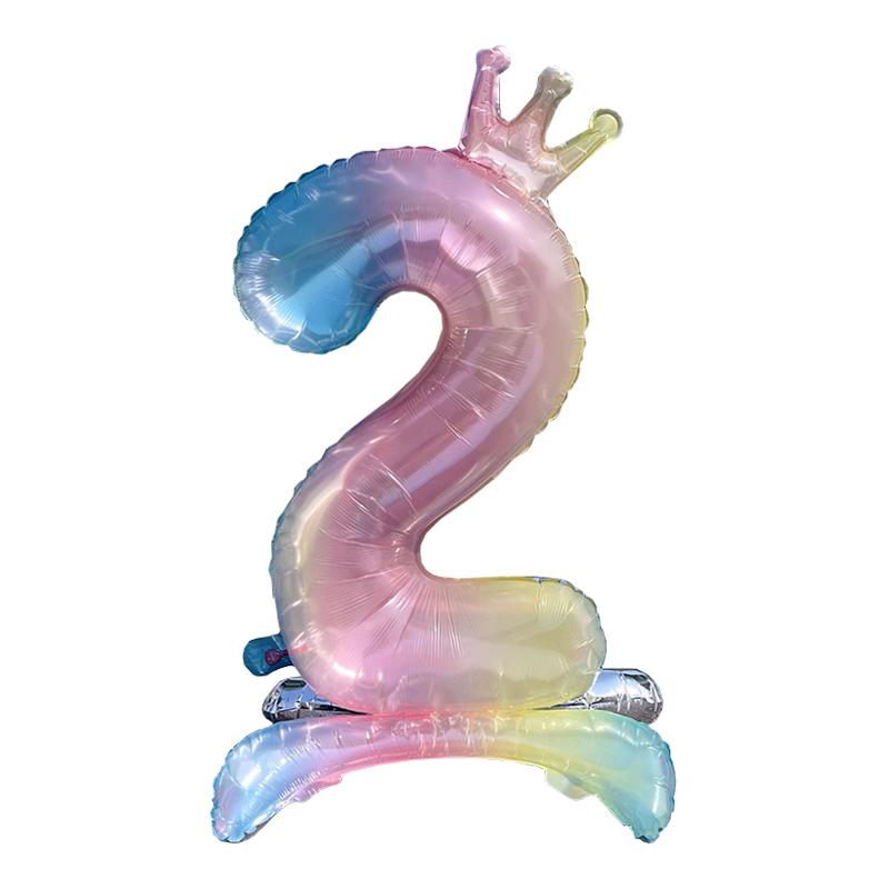 1pc 32inch Rainbow Number Stand Foil Balloons with Crown Digital Figures Globos 0-9 Kids Birthday Party Wedding Decoration
