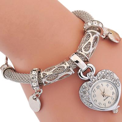 Women Fashion Bracelet Watches Heart-Shaped Dial Clock Quartz Watches with Jewelry Clasp