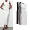 Spring New Arrival French Style Slim-Fit Evening Dress Round Neck Sleeveless Ruched Decoration Midi Skirt Dress 8312478