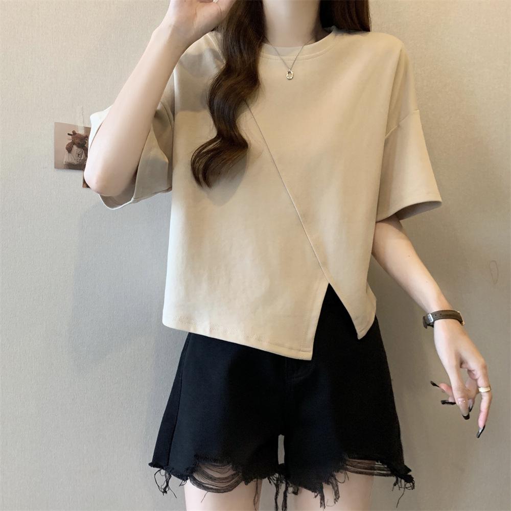 Women's Korean-Style Irregular Hem Short Sleeve T-Shirt - Trendy Summer Loose Fit Niche Design