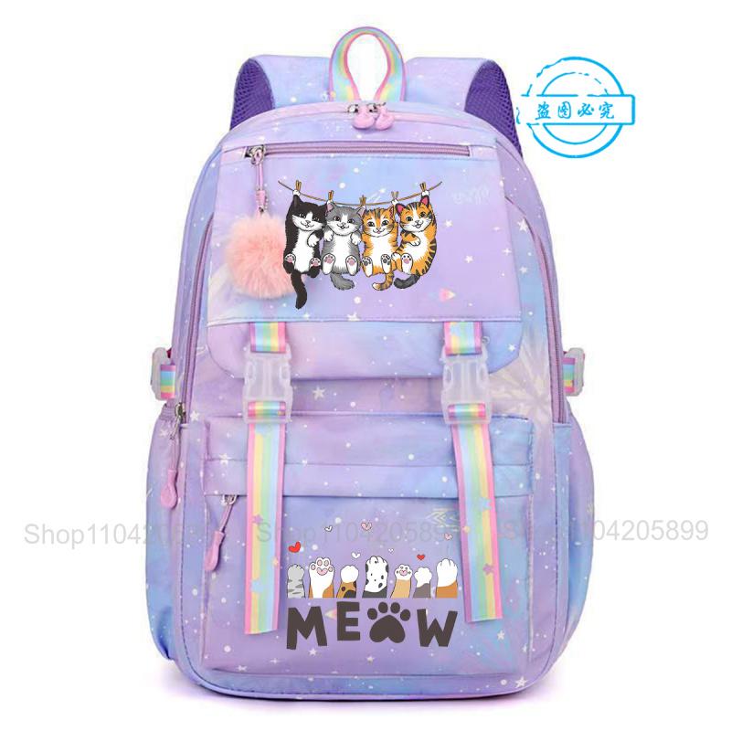 Schattige Gestapelde Kat Rugzak Grappige Meisjes Mochila Schooltas Anime Cartoon Student Schooltas Cadeau Rucksack voor Casual Reizen 16 inches