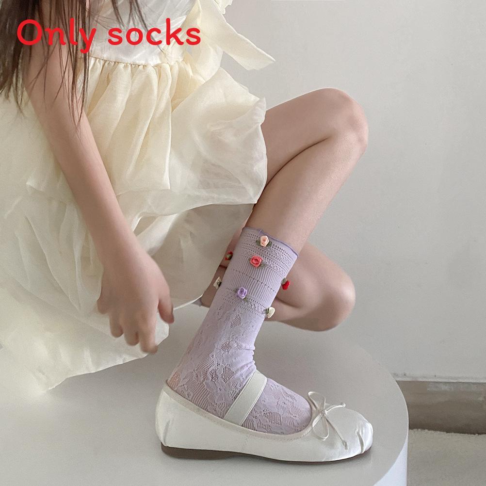 French Rose Lace Midcalf Socks With Cotton Material For Girls And Teens