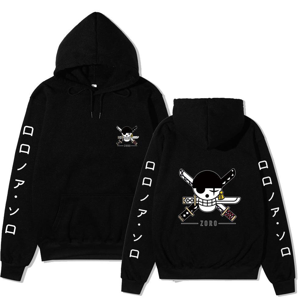 Anime Roronoa Zoro Hoodie, One Piece Pirate Skull Logo Graphic Print Pullover Sweatshirt Long Sleeve Streetwear for Men Women