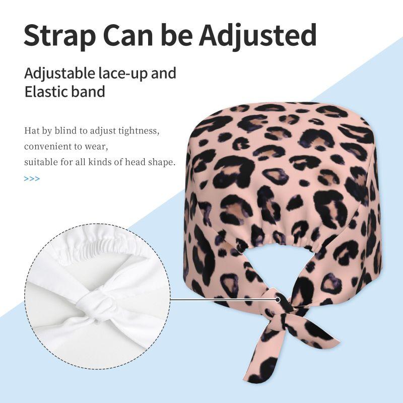 Rosa Leopard Muster Arbeitskappe mit Schweißband für Damen Herren Verstellbar Reinigungs Arbeitsmützen Krawallverschluss Hut Krankenschwester Chirurgische Kappen