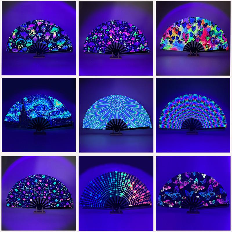 Leuchtender faltbarer Kung-Fu-Party-Fächer mit UV-fluoreszierender Leuchtkraft