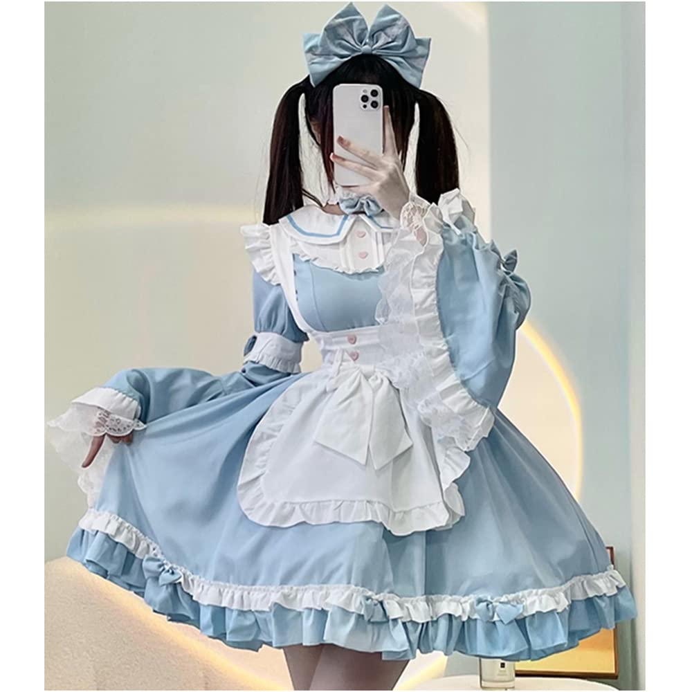 Maid Outfit Cosplay Lolita Dress with Princess Long Light Mori Girl Dreamy Lace Christmas Blue [SSUPTEMBER2] Sleeves, Sleeves, Blue, Style, Cute,