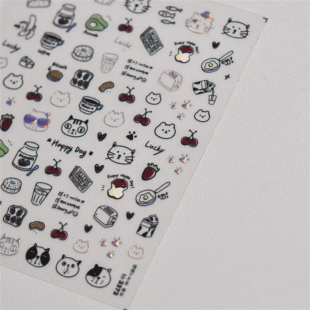 1pcs Cute Sketching Graffiti Animal Cat Dog Rabbit Bear Laser Nail Art Sticker Designs Self Adhesive Decoration Decal Acessories