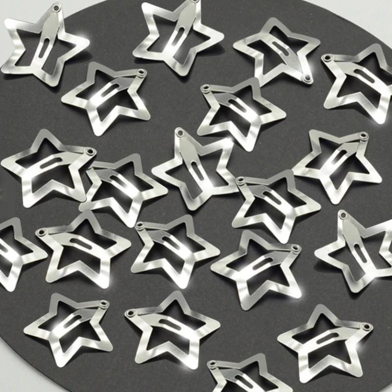 2/4/10/20/40/50/100pcs Silver Color Star Hair Clips for Girls Filigree Star Metal Snap Clip Hairpins Barrettes