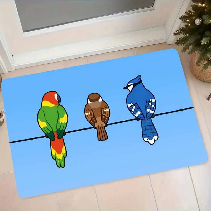 1pc Flannel Floor Mat, Three Cartoon Birds Pattern Entry Door Mat, Absorbent and Non-Slip Bathroom Mat, Bedroom Decorative Bedside Rug