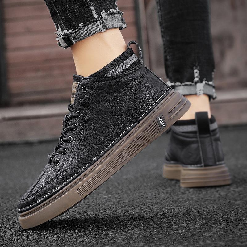spring new Korean version trend versatile board shoes men's high-top casual sports shoes student breathable leather shoes