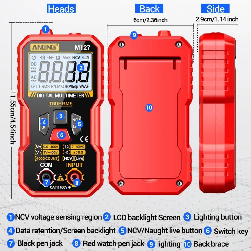 2026 ANENG M127 Intelligent Digital Multimeter PT1005B Test Leads Probe AC/DC Voltage Resistance Tester 1000V 10A Universal Needle Tip Diagnosis Tools