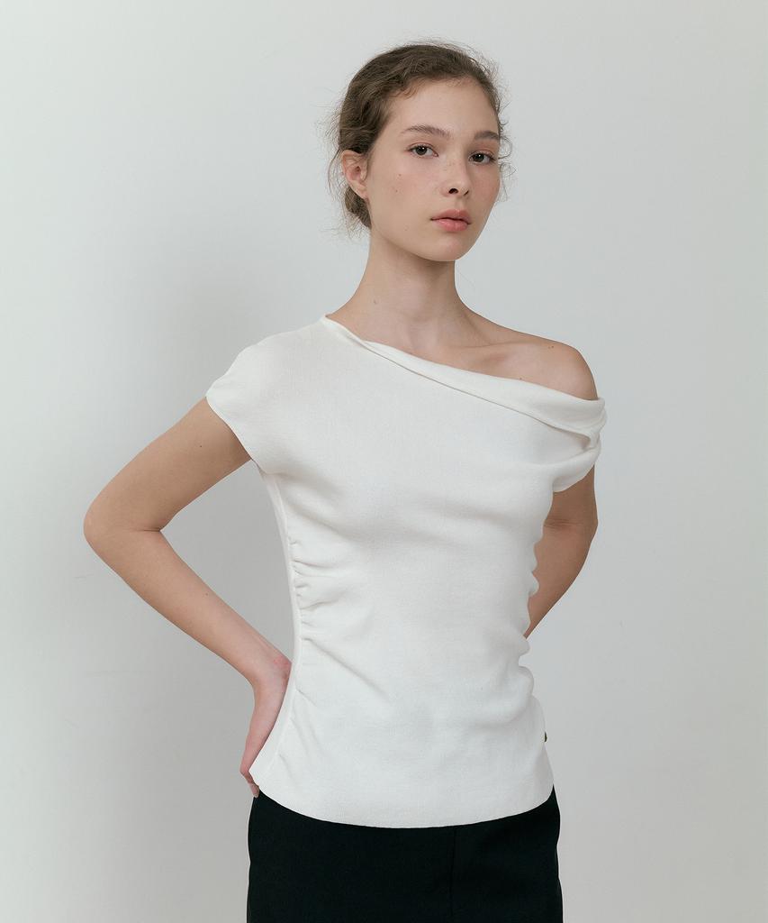 LUCIR ZU Shirring Drop Sleeveless Knit (Ivory)