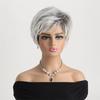 Synthetic Cut Hairstyle Short Mommy Wig for Women Ombre Dark Grey Straight Wigs with Bangs Elder Woman Grandma