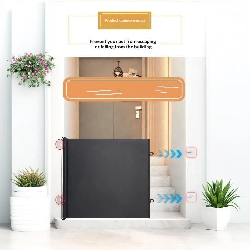Retractable Pet Gate Screen Door-Stair Gates For Dog Cat Portable Dog Gates With Reinforced Strip Design To Prevent Crawling