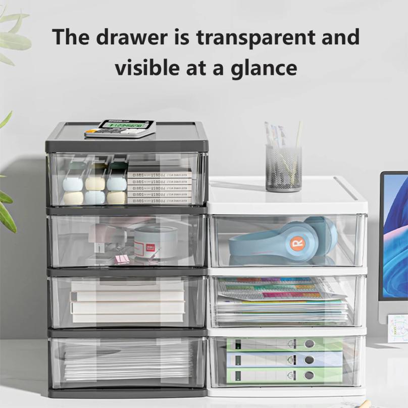 2-4Layers Medium Desktop Storage Box with Drawer Heightened Table Organizer Plastic Offi Storage Cabinet  for Home Stationery