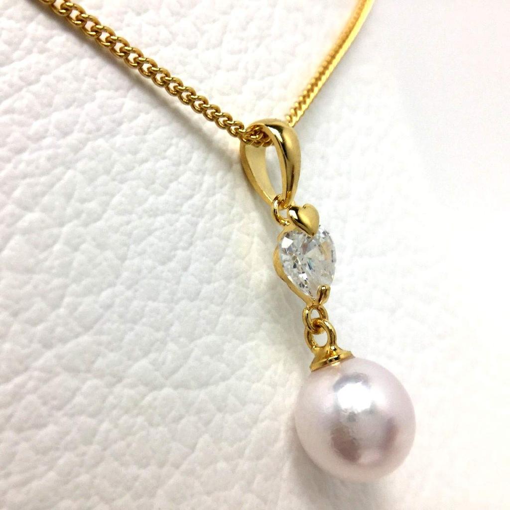 Isowa Pearl (Ise-Shima pearl specialty store) Akoya pearl pendant top, approximately 7.6mm, white-pink, silver, zircon, heart design, 69211