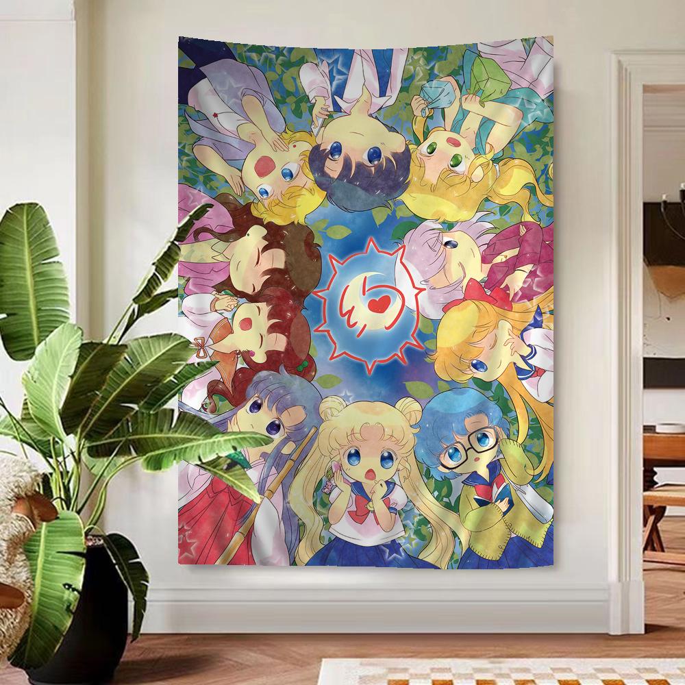 Cute Sailors Girl Moons Printed Large Wall Tapestry Hanging Tarot Hippie Wall Rugs Dorm Art Home Decor