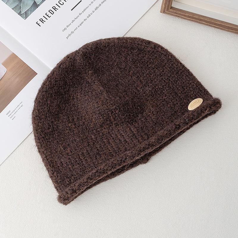 

Новый стиль Осень/Зима Шляпа Женская Шляпа Денди Металлическое украшение Шапки Бини для Девочки Теплая Уличная Вязаная Шапка 56cm-60cm кофейный