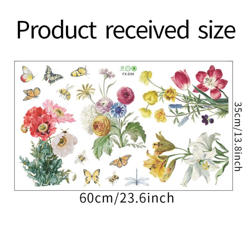 Wall  Sticker, Bright Flower Green Leaf Cluster Colored Butterflies Decoration Painting, Bedroom
