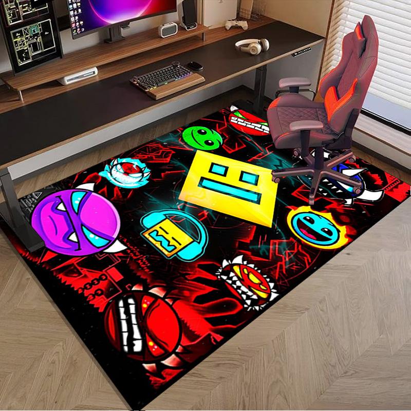 Colorful Geometry Dash Characters Area Rug Office rug, Chair Rug, Decor Carpet Livingroom bedroom Mat, Large Size Fan gifts Christmas gifts