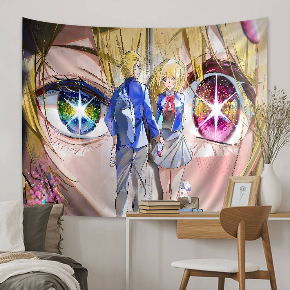 Oshi no Ko BKomachi Idol Group Wall Tapestry Cute Cat Ear Outfit Anime Art with Amusement Park Background For Bedroom Decor