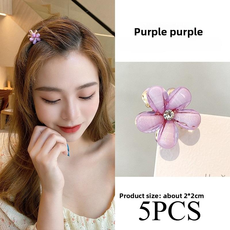 5/10PCS.Spring Camellia Hollow Small Claw Clips for Kids. Minimalist Floral Design, Durable Metal Texture, Secures Bangs Well.