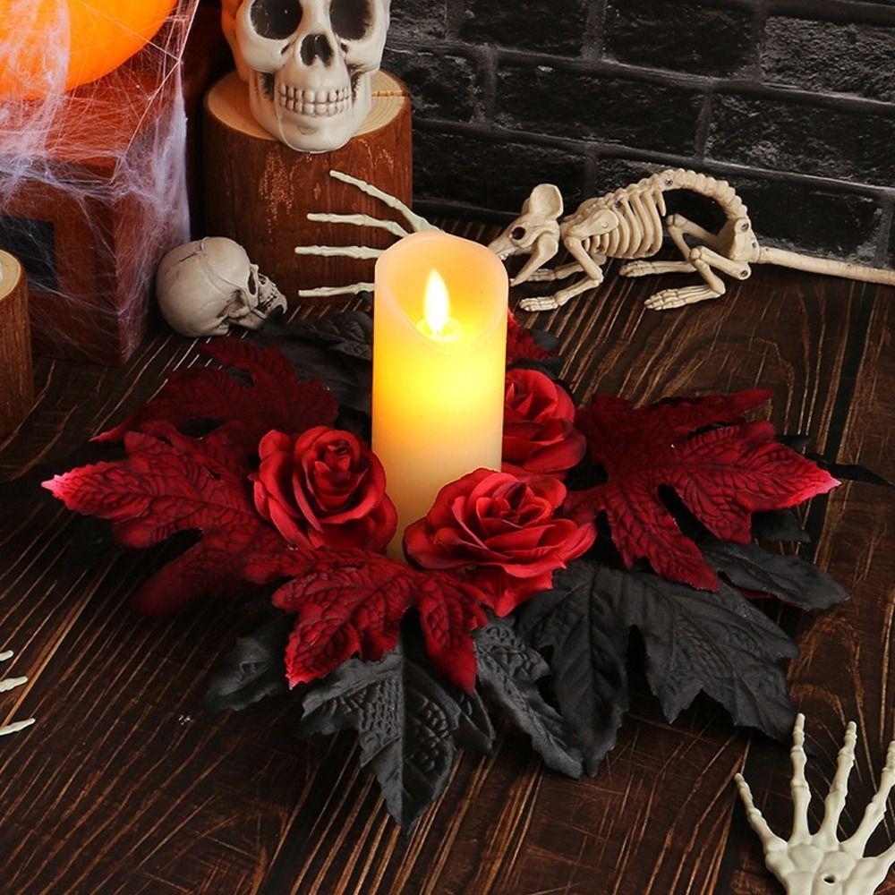 Realistic Maple Leaf Rose Candle Ring Reusable Artificial Vines  Halloween Decor Gifts