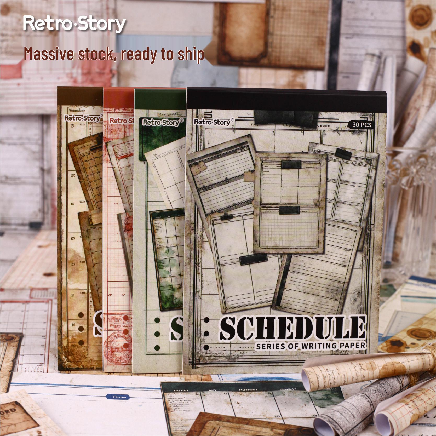 База для журнала RetroStory: Набор коллажной бумаги 6 стилей (30 листов) Green Ledger Pages