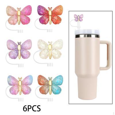 6x Cover Caps Cup Accessories Water Covers Decoration Colorful Butterfly Dustproof Silicone