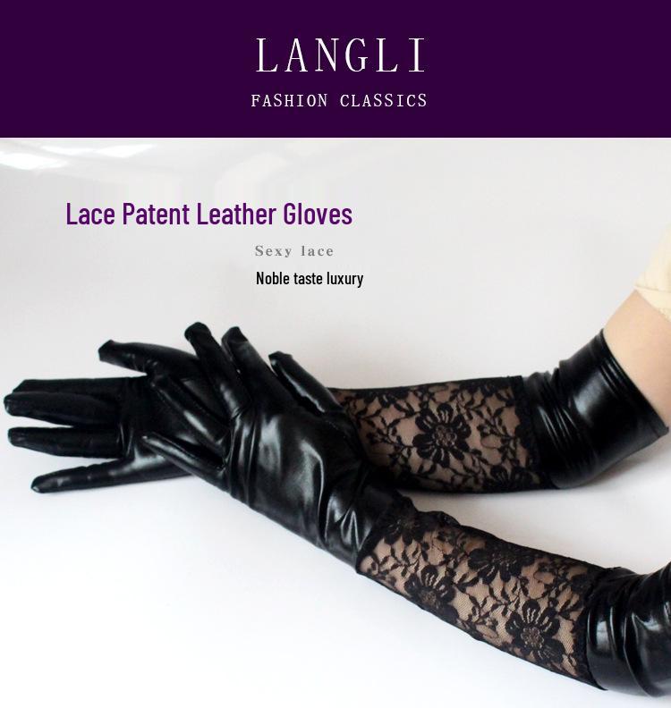 Europejskie i Amerykańskie Lakierowane Rękawiczki Koronkowe - Seksowny Patchwork na Występy Taneczne