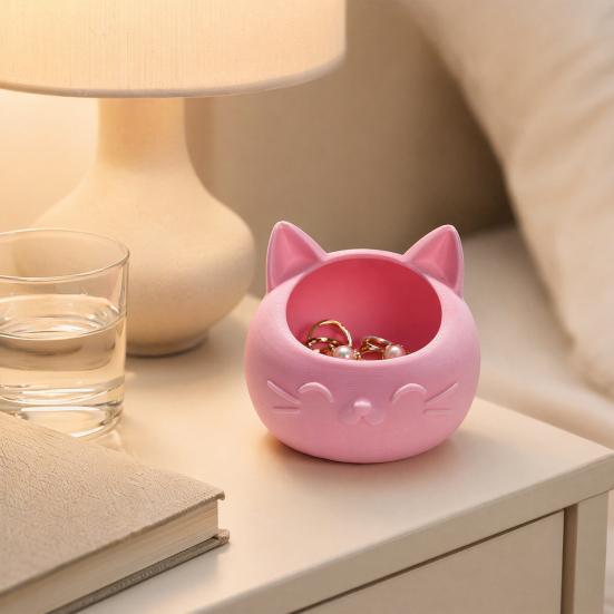 3D Printed Cat Head Pen Holder, Cute Desktop Storage Container, Wide Mouth Sundries Container for Keys Pens Makeup Brush Bracelets Rings