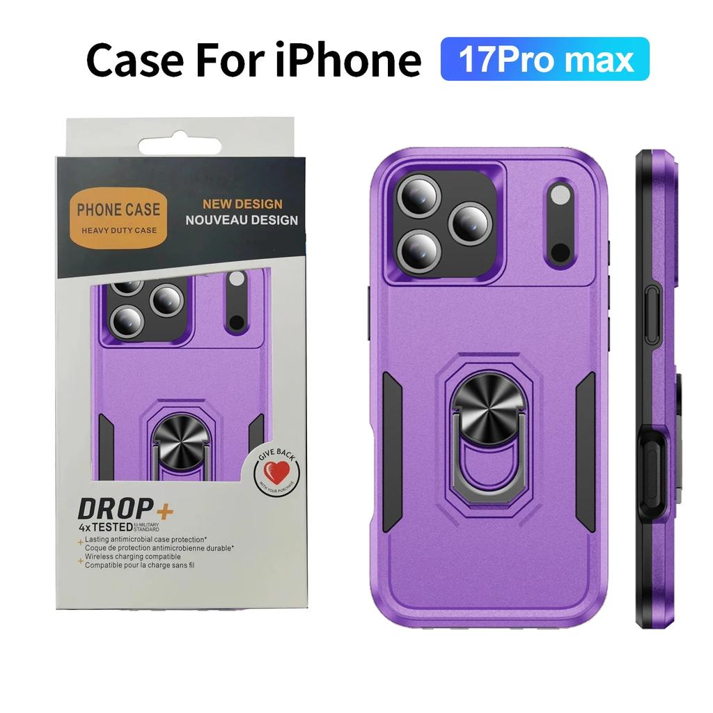 Rugged Car Magnetic Hybrid Protect Case for IPhone 17 Air 16E 15 14 Plus 13 12 Pro Max 360°Rotable Metal Ring Bracket Hard Cover