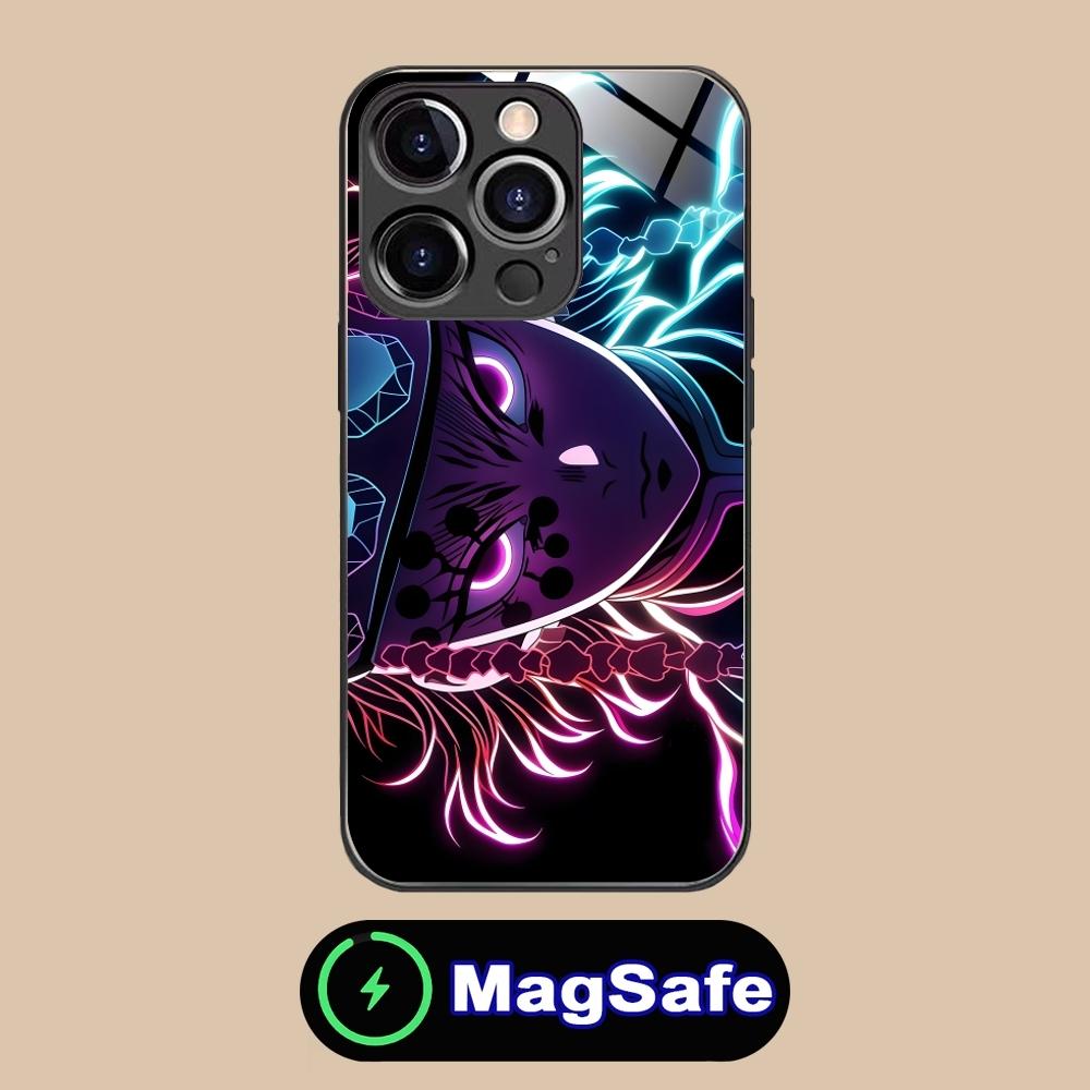Demon Slayer Colored Neon Phone Case for iPhone 16 15 14 13 12 11 Pro Max Plus Mini MagSafe Wireless Charging Glass Phone Cover